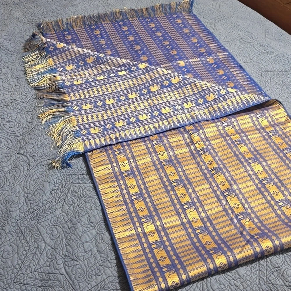 Blue and Gold Elephant Patterned Scarf/Wrap 72 Inches
